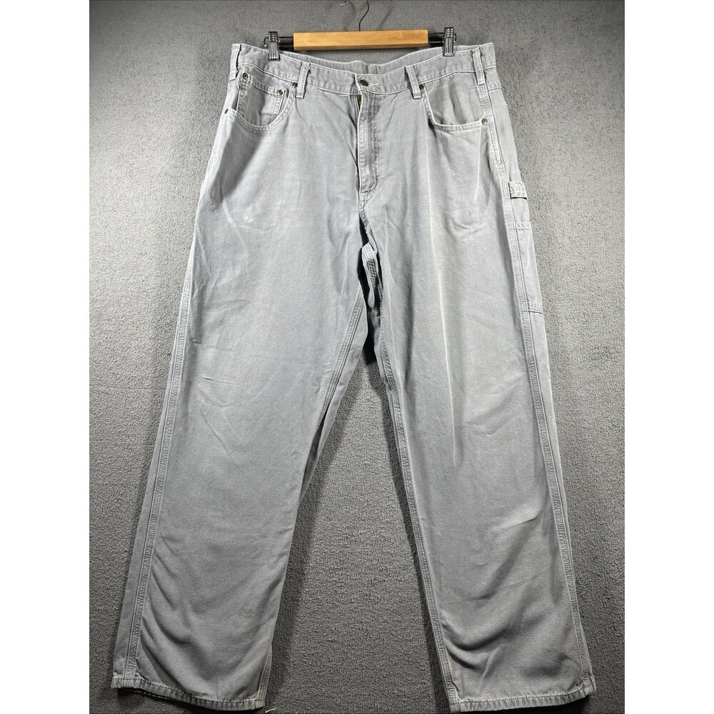 Carhartt Men’s Work Pants 38X32 Loose Fit Gray Canvas Utility Carpenter B159-CHR